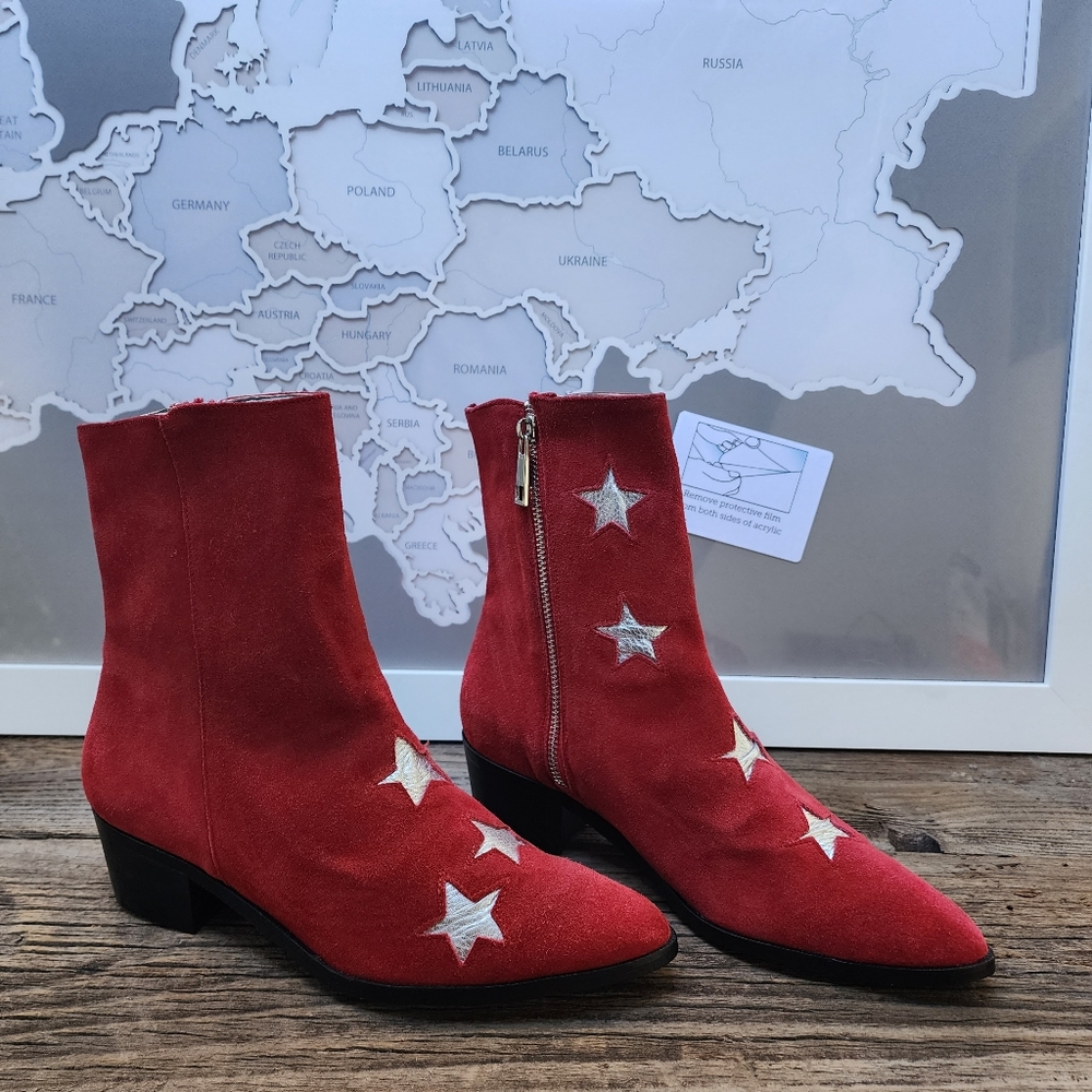 Modern Vice Stars Red Suede Leather Boots Size EUR 38.5 New - Picture 14 of 15